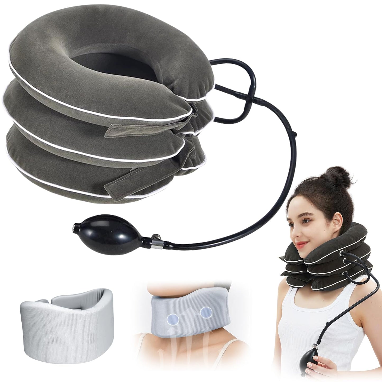 Neck Stretcher Cervical Traction Neck Traction Device Neck Stretcher Cervical Traction Adjustable Neck Brace & Inflatable Cervical Neck Traction Devicen Neck Decompression Devices (2pack)