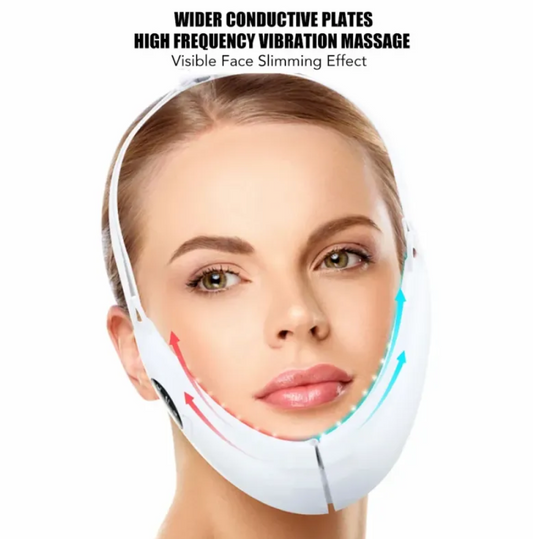 V-lifting massager in use on jawline and chin
