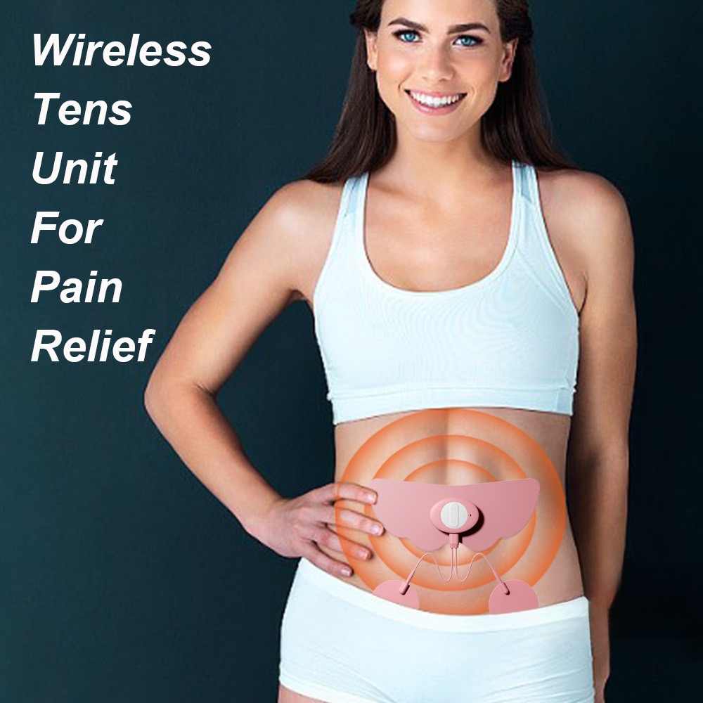 Pulse massager worn on lower abdomen for cramp relief